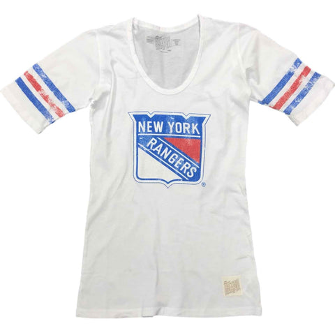 Shop New York Rangers Retro Brand WOMEN White Quarter Sleeve Fitted T-Shirt - Sporting Up