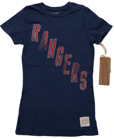 Compre camiseta ajustada con manga corta de algodón azul marino de marca retro de los New York Rangers para mujer - sporting up