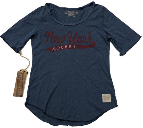 Achetez le t-shirt de hockey bleu à manches quartes pour femmes de la marque rétro des Rangers de New York - Sporting Up