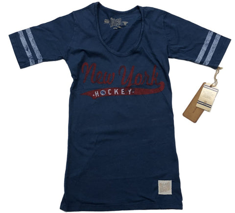 Shop New York Rangers Retro Brand WOMEN Blue Quarter Sleeve Fitted T-Shirt - Sporting Up