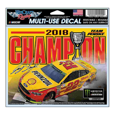 Shop Joey Logano #22 2018 NASCAR Monster Energy Cup Champion Multi-Use Decal - Sporting Up