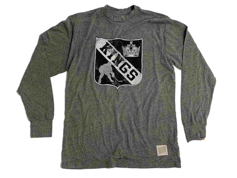Los angeles kings retro märke grå mjuk tri-blend långärmad hockey t-shirt - sportig upp