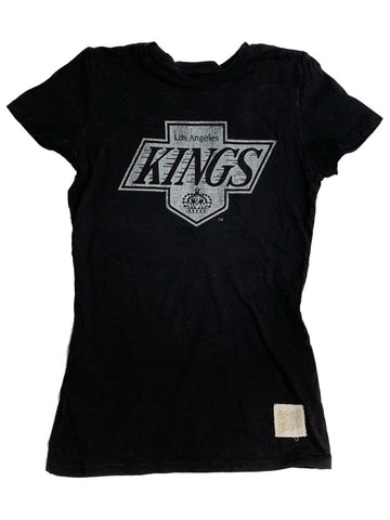 Los angeles kings retro märke kvinnor svart monterad t-shirt med caps ärm - sportig upp