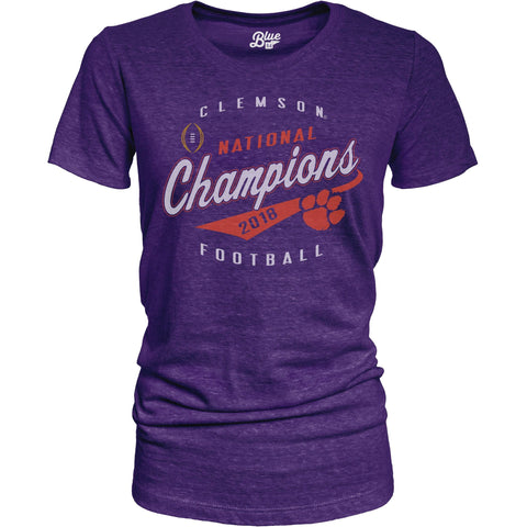 Clemson tigers 2018-2019 fotbolls nationella mästare kvinnor lila mjuk t-shirt - sporting up