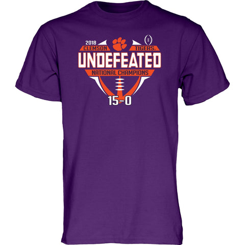 Achetez le t-shirt violet invaincu des champions nationaux de football des Tigers de Clemson 2018-2019 - Sporting Up