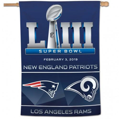 Los Angeles enfonce le drapeau de bannière verticale du Super Bowl LIII des Patriots de la Nouvelle-Angleterre 2019 - faire du sport