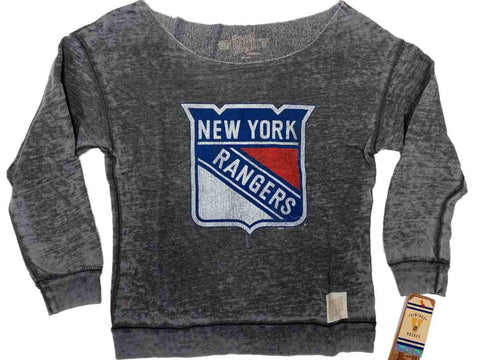 Shop New York Rangers Retro Brand WOMEN Gray Fleece Lined Cutoff Neck Sweatshirt - Sporting Up