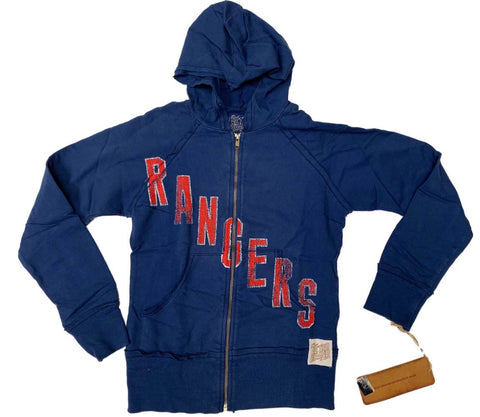 Compre chaqueta con bolsillos y capucha con cremallera completa azul de marca retro de los New York Rangers para mujer - sporting up