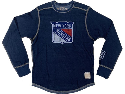Camiseta de manga larga pesada con logo de escudo azul marino de la marca retro de los New York Rangers - sporting up