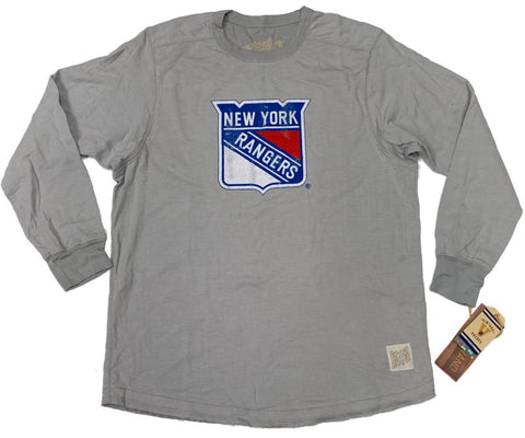Shop New York Rangers Retro Brand Gray Shield Logo Heavyweight Long Sleeve T-Shirt - Sporting Up