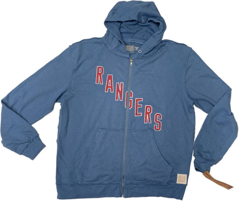 Shop New York Rangers Retro Brand Blue Full Zip Up Long Sleeve Hooded Jacket - Sporting Up