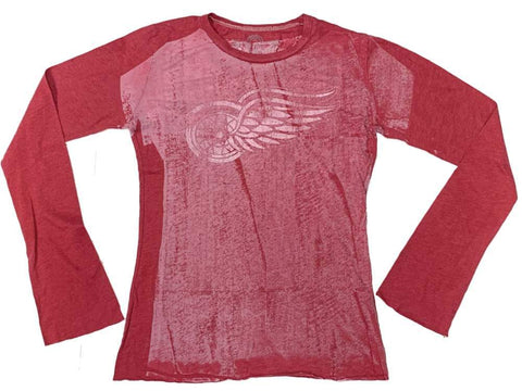 Detroit red wings retromärke kvinnor röd burnout-stil långärmad t-shirt - sportig upp