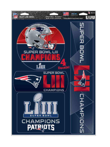 New England Patriots 2018-2019 Super Bowl LIII Champions Decal Sheet (4 Pack) - Sporting Up