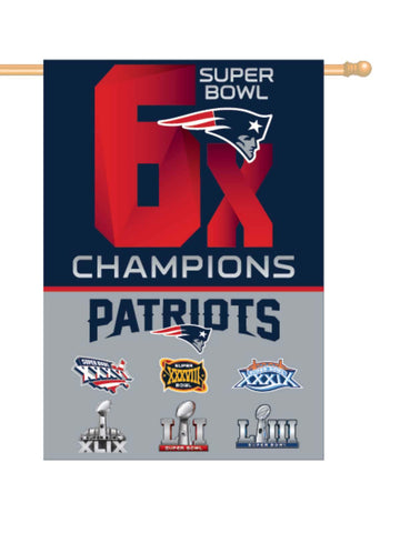 Shop New England Patriots 2019 Super Bowl LIII 6-Time Champions Vertical Banner Flag - Sporting Up