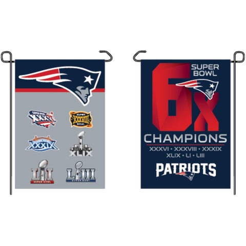 New England Patriots 2019 Super Bowl Liii 6 veces campeones Bandera de jardín de 2 caras - Sporting Up