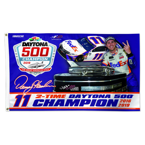 Shop Denny Hamlin #11 NASCAR 2016 2019 2-Time Daytona 500 Champion Deluxe Flag - Sporting Up