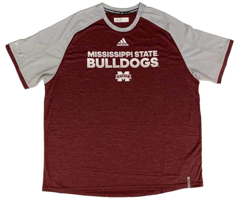 Kaufen Sie das kastanienbraune und graue Climalite-T-Shirt „Player Crew“ der Mississippi State Bulldogs von adidas – sportlich