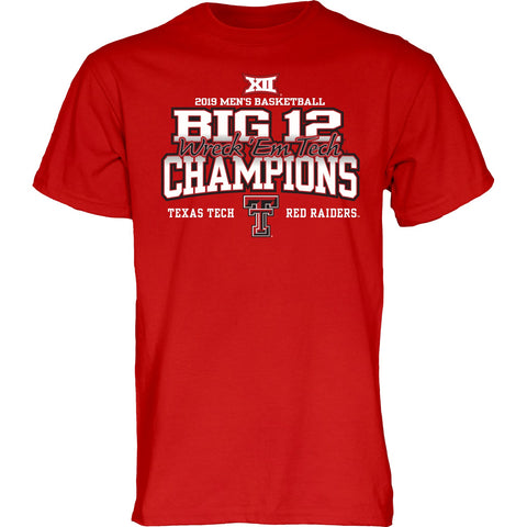 Achetez le t-shirt technique des raiders rouges des Texas Tech 2019 Big 12 des champions de basket-ball Wreck'em Tech - Sporting Up