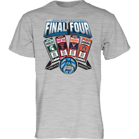 Shop 2019 Final Four Team Logos March Madness Ticket Heather Gray T-Shirt - Sporting Up
