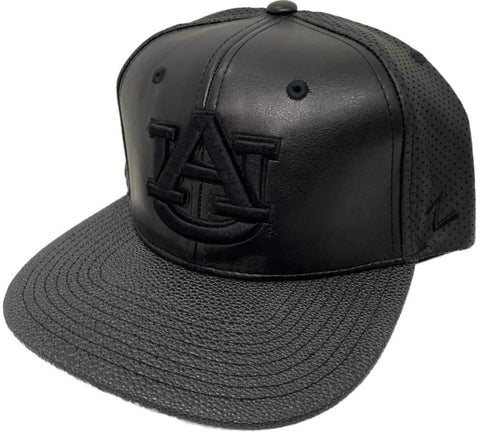 Shop Auburn Tigers Zephyr Black Faux Leather with Textured Flat Bill Snapback Hat Cap - Sporting Up