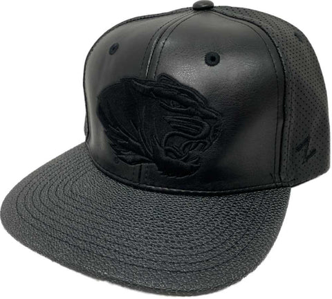 Shop Missouri Tigers Zephyr Black Faux Leather with Textured Flat Bill Adj. Hat Cap - Sporting Up