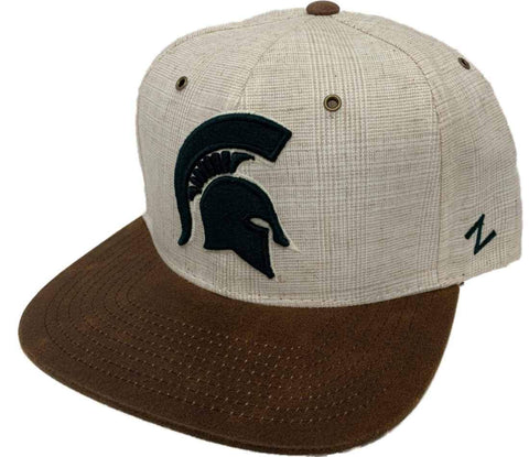 Shop Michigan State Spartans Zephyr Ivory Linen Brown Faux Leather Flat Bill Hat Cap - Sporting Up