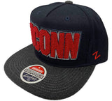UCONN Huskies Zephyr Shag Carpet Logo Navy & Gray Snapback Flat Bill Hat Cap - Sporting Up