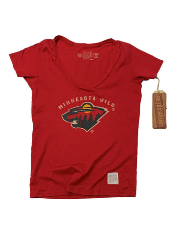 Shoppen Sie das Minnesota Wild Retro Brand Junior-Damen-T-Shirt aus rotem Tri-Blend SS mit V-Ausschnitt – sportlich