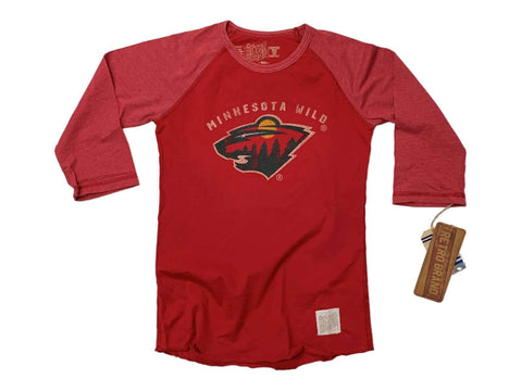 Rotes Baseball-T-Shirt der Retro-Marke Minnesota Wild mit 3/4-Ärmeln für Damen – sportlich