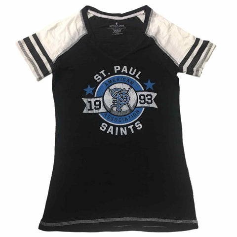Shop St. Paul Saints 1993 American Association Women's Black Burnout V-Neck T-Shirt - Sporting Up