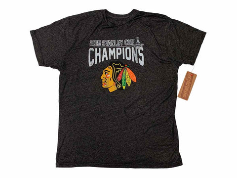 Camiseta de tres mezclas en negro jaspeado de los campeones de la copa Stanley de los Chicago Blackhawks 2015 - Sporting Up