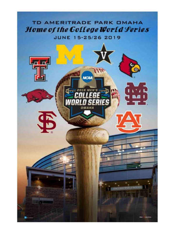 Shop 2019 NCAA Men's College World Series CWS 8 Team Ameritrade Park Omaha Poster - Sporting Up