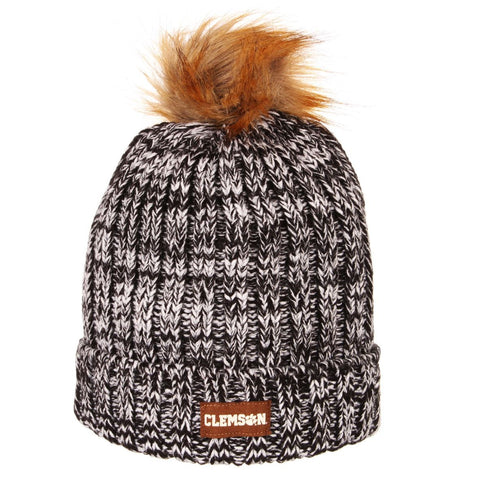 Shop Clemson Tigers Zephyr WOMEN'S "Gracie" Faux Fur Poofball Thick Knit Beanie Cap - Sporting Up