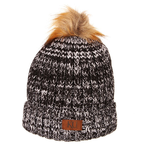 Kansas Jayhawks Zephyr WOMEN'S "Gracie" Faux Fur Poofball Thick Knit Beanie Cap - Sporting Up