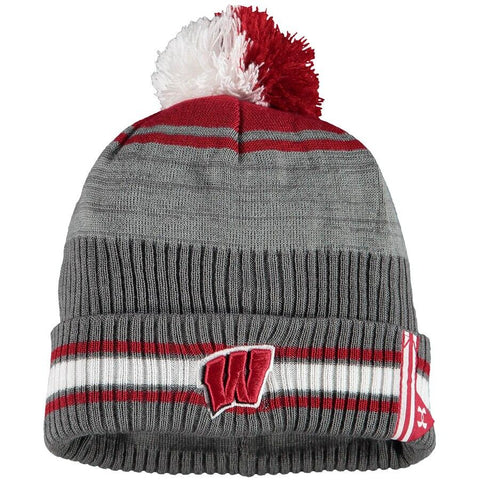 Shop Wisconsin Badgers Under Armour 2019 Sideline POM Cuffed Knit Beanie Hat Cap - Sporting Up