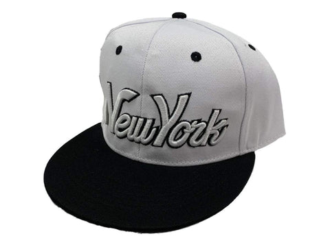 New York XM White & Black Structured Adjustable Snapback Flat Bill Hat Cap AA693 - Sporting Up