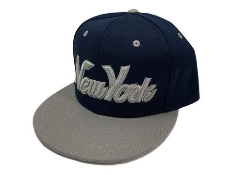 Shop New York XM Navy & Gray Structured Adjustable Snapback Flat Bill Hat Cap AA693 - Sporting Up