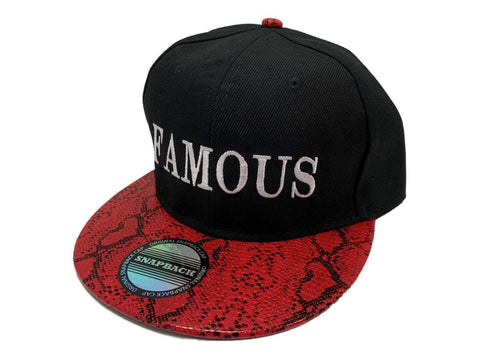 Shop Famous XM Black & Red Faux Snakeskin Structured Adj. Snapback Flat Bill Hat Cap - Sporting Up