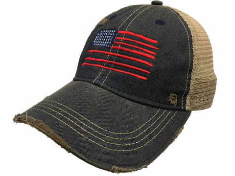 Retro-Marken-Denim-Mütze mit amerikanischer Flagge und gewaschenem Distressed-Mesh-Snapback – sportlich