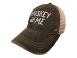 "Whiskey and Me" Retro Brand Mudwashed Distressed Mesh Snapback Hat Cap - Sporting Up