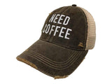 "Need Coffee" Retro Brand Mudwashed Distressed Mesh Snapback Hat Cap - Sporting Up