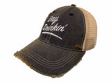"Day Drinkin'" Retro Brand Denim Washed Distressed Mesh Snapback Hat Cap - Sporting Up