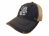 Colt 45 Malt Liquor Retro Brand Denim Washed Distressed Mesh Snapback Hat Cap - Sporting Up