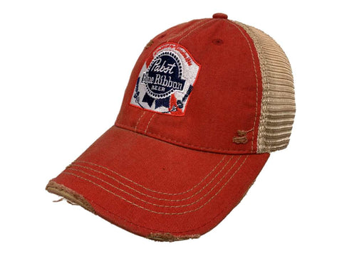 Shop Pabst Blue Ribbon PBR Beer Retro Brand Red Distressed Mesh Snapback Hat Cap - Sporting Up