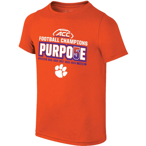 Clemson tigers 2019 acc fotbollsmästare "purpo5e" orange t-shirt i omklädningsrum - sportig