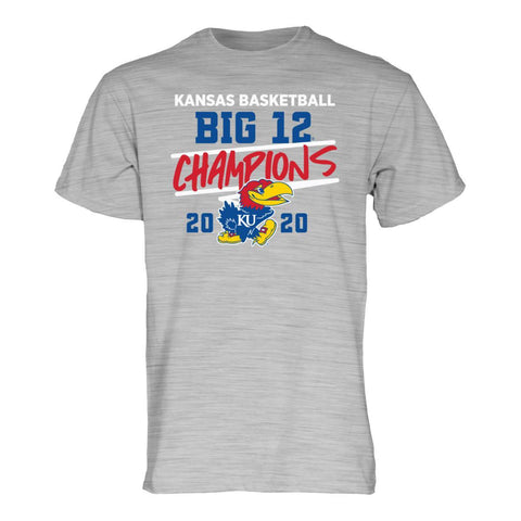 Compre camiseta gris jaspeado de los 12 grandes campeones de baloncesto de los kansas jayhawks 2020 - sporting up