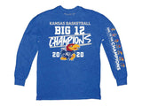 Camiseta azul de manga larga de los 12 grandes campeones de baloncesto de los Kansas jayhawks 2020 - sporting up