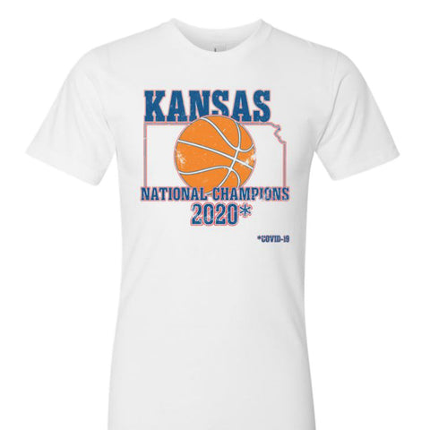 Kansas 2020 Basketball-Nationalmeister, weißes T-Shirt mit Rundhalsausschnitt – sportlich