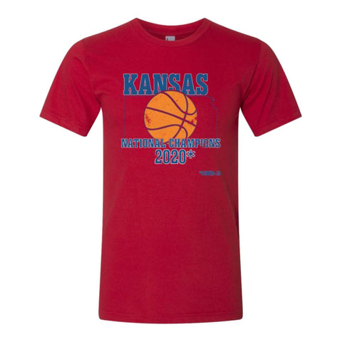 Kansas 2020 nationella basketmästarnas röda t-shirt för besättningen - sportig
