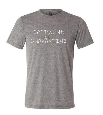 Koffein & karantän unisex djup gråmelerad t-shirt för vuxna - sportig